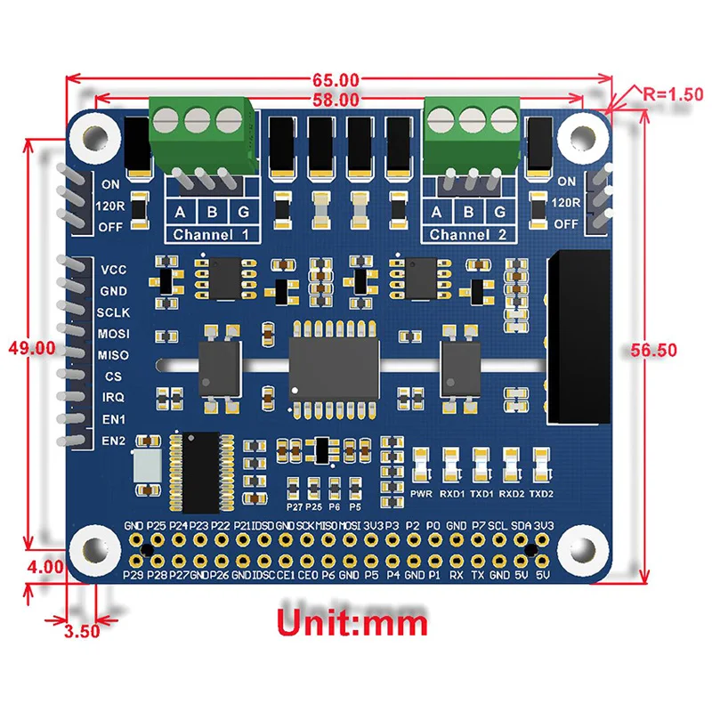

2-Channel Isolated RS485 Expansion HAT SC16IS752+SP3485 Solution with Multi Onboard Protection Circuits for Raspberry Pi