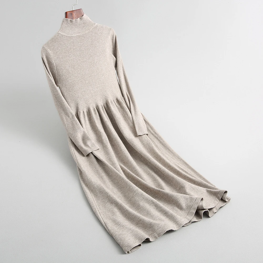 

Turtleneck Collar Sleeve Women Long Pullovers Dress Knitting Autumn Sweater Tricot Pull Femme