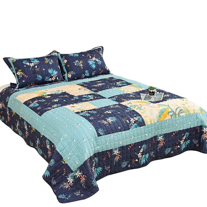 

CHAUSUB Bedspread on the Bed Tropical Style Cotton Quilt Set 3PCS Quilted Blanket Bed Cover Pillowcase Queen Size Coverlets