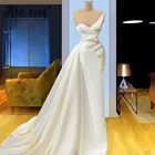 Элегантное Вечернее Платье-Русалка на одно плечо, официальное платье белого цвета, цвета слоновой кости, с оборками и бисером, модель 2021, атласные вечерние платья