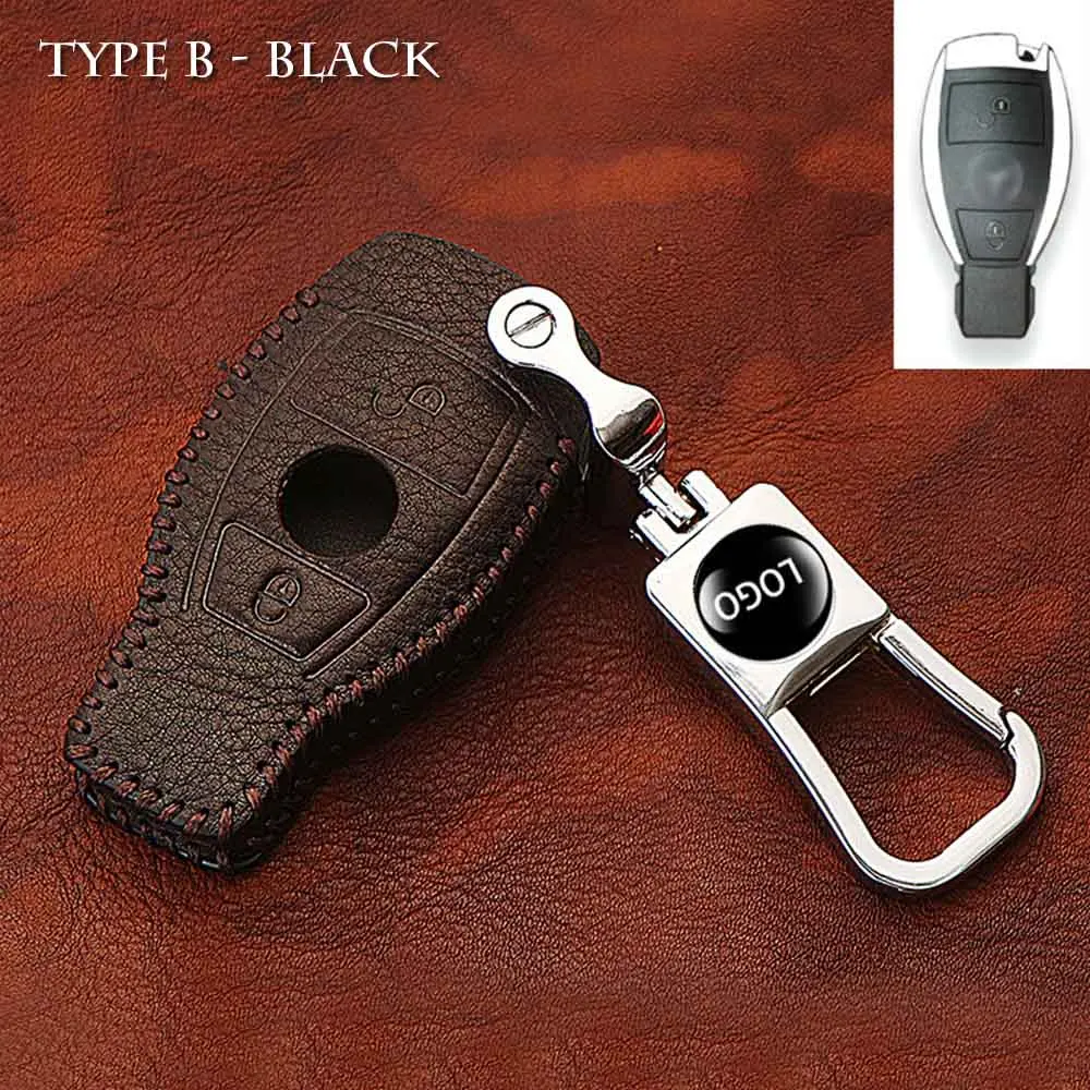 Type B - Black Кожаный чехол для ключей автомобиля, чехол для ключей для Mercedes Benz W203 CLS CLA GL R SLK AMG A B E C S Class, держатель для пульта дистанционного управления, автомобильные аксессуары - Название цвета: Type B - Black