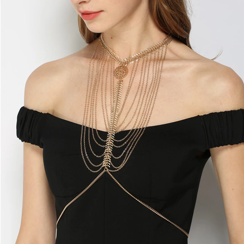 Сексуальное многослойное с длинной бахромой цепи ожерелье Мода Бикини Жгут