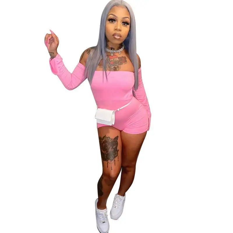 

RStylish Women Autumn 2021 Hot Sexy Solid Color Off Shoulder Long Sleeve Clubwear Bodycon One Piece Rompers