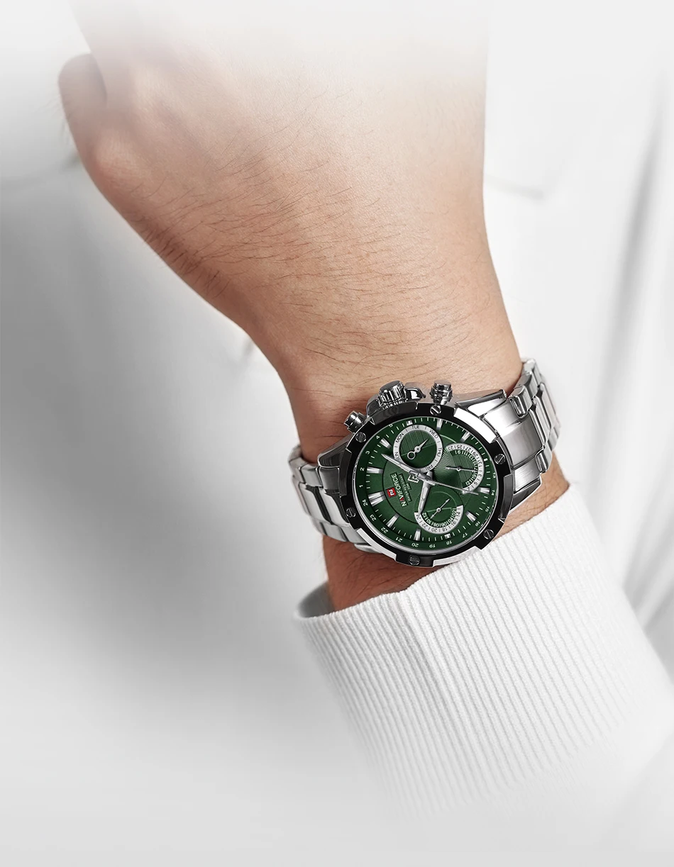 Часы наручные NAVIFORCE Мужские кварцевые брендовые Роскошные зеленые
