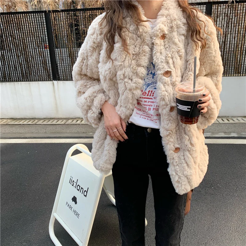 Женская зимняя теплая свободная одежда из овечьей шерсти с длинным рукавом |