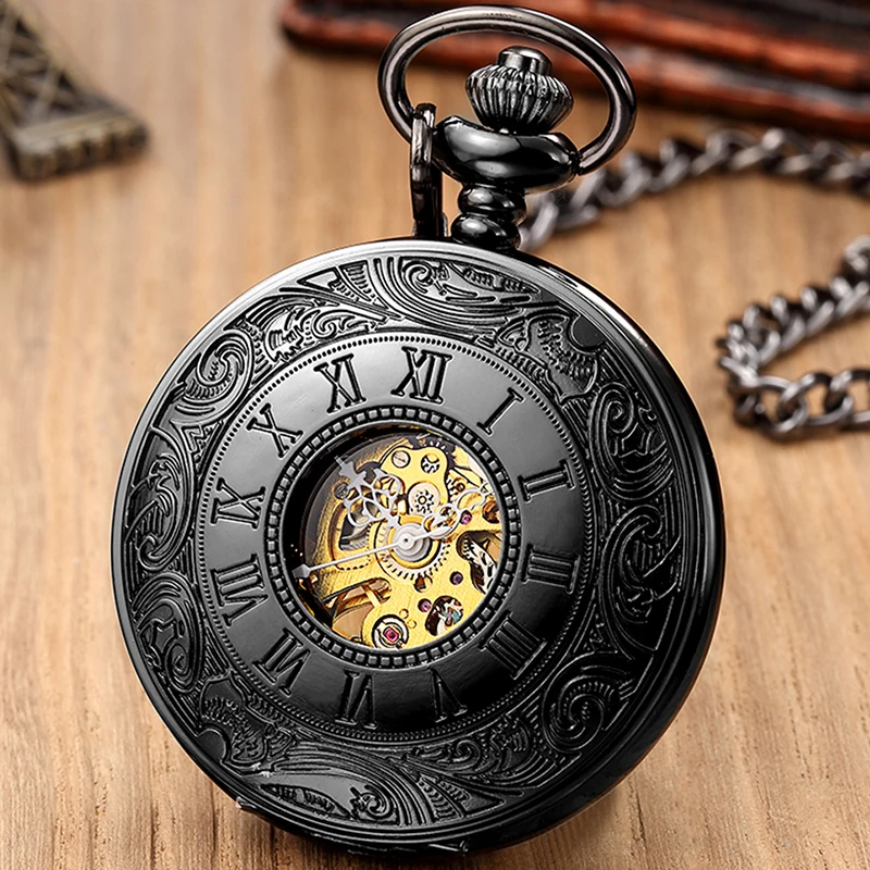 Vintage Mechanical Pocket Watch Set Luxury Pendant Watches for Men Pendant Clock Necklace Chain Pouch Bag reloj de bolsillo