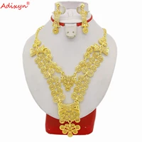 adixyn 24k gold color necklace earrings dubai jewelry set for women jewelry hawaiian bridal wedding gifts n06201