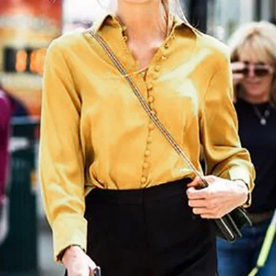

Vadim Korean Women Tops Women's Shirt 2020 Spring New Wild Loose Lapel Sleeve Blouse Turn-down Collar Office Lady Full Button