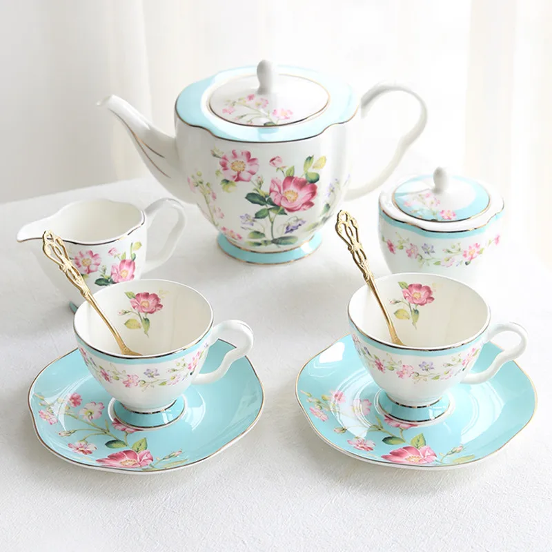 

Flower Tea Cup Saucers Set Porcelain Tea Pot Creamer Sugar Bowl Coffee Mug Household Teaware Sets Coffeeware Supplier