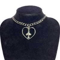 trendy punk silver color clavicle chain necklaces geometric hollow heart mushroom pendant necklaces for women femme bijoux kolye