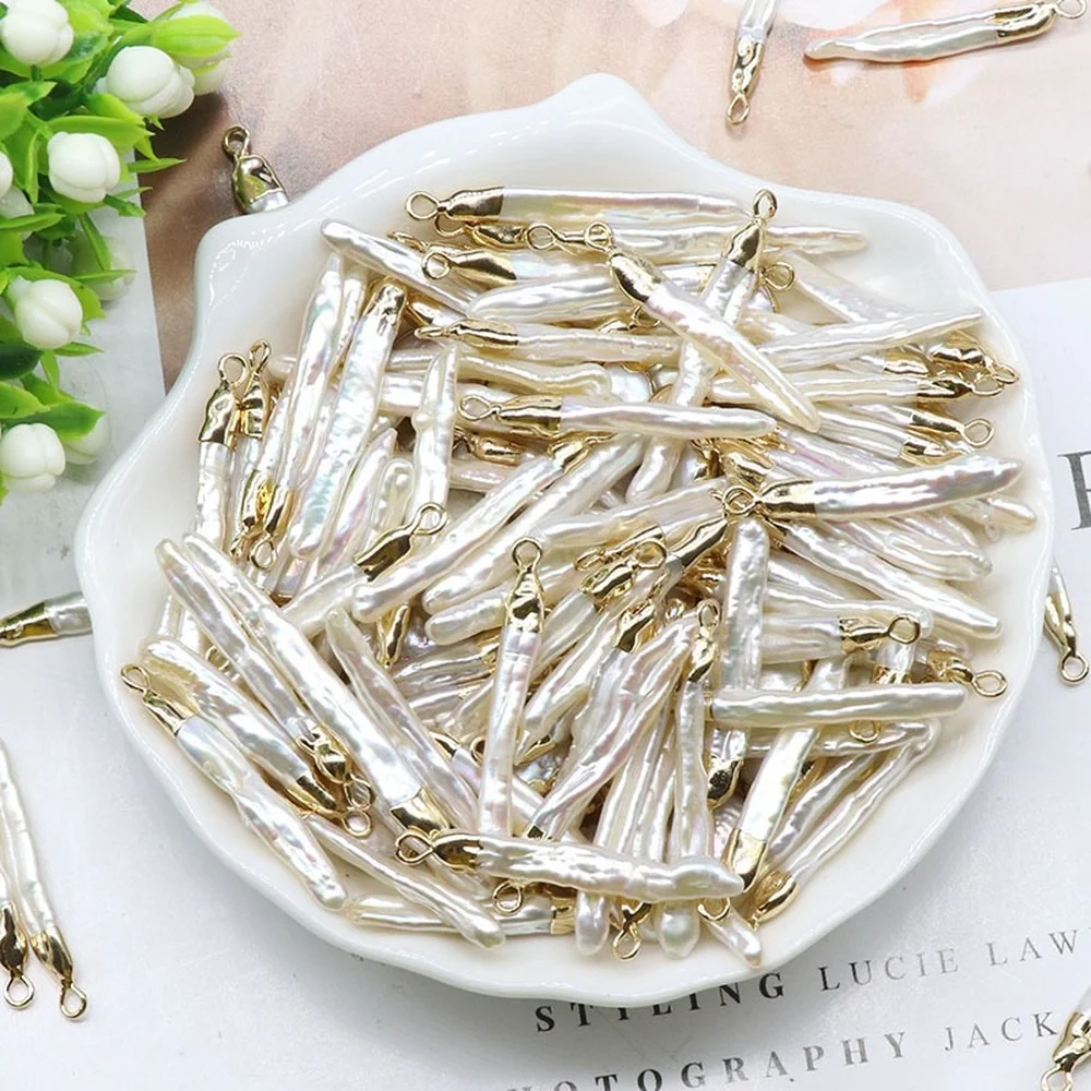 

Freshwater Pearl Pendant Jewelry Needle-shaped Gilt Bound Single Head Pendant DIY Irregular Pearl Jewelry Accessories Wholesale