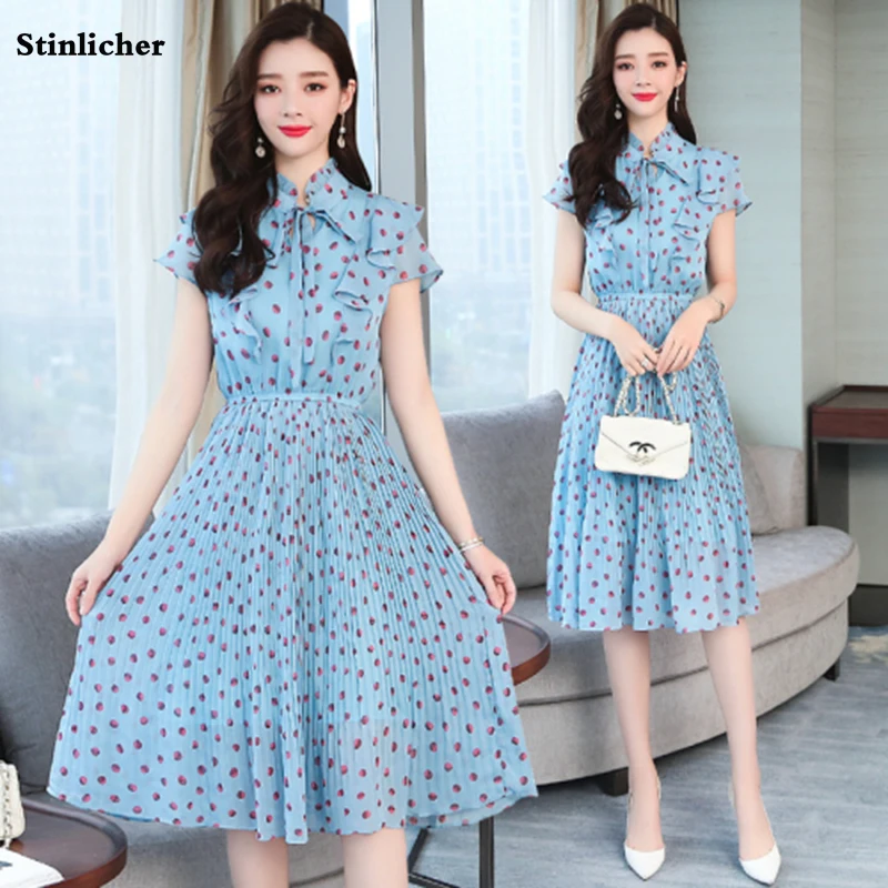 Винтажное шифоновое платье в горошек во французском стиле женское летнее