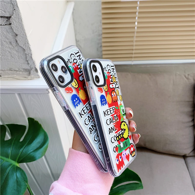 

Cute Cartoon Phone Cases on For iPhone 12 Mini 11 Pro XS MAX X XR 7 8 Plus SE 2020 Double Color Frame Soft Tpu Cover Funda
