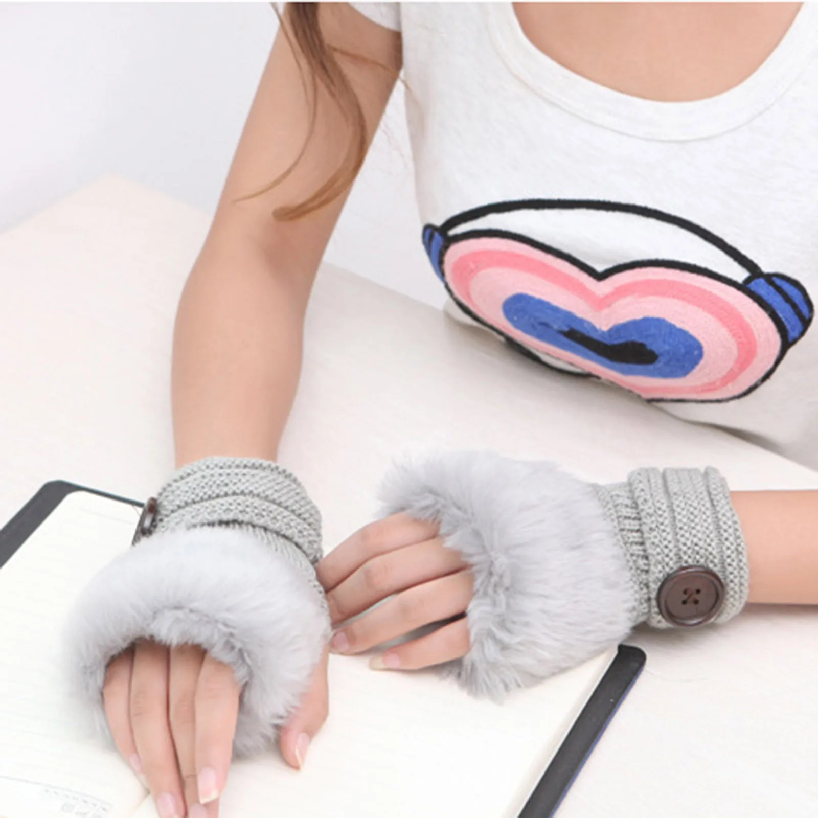 

Autumn Women Wool Gloves Fingerless Soft Knitted Wrist Gloves Femme Mittens