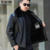 2021 new winter mens leather clothes large fur collar plush and thickened pu leather jacket mens thick coat