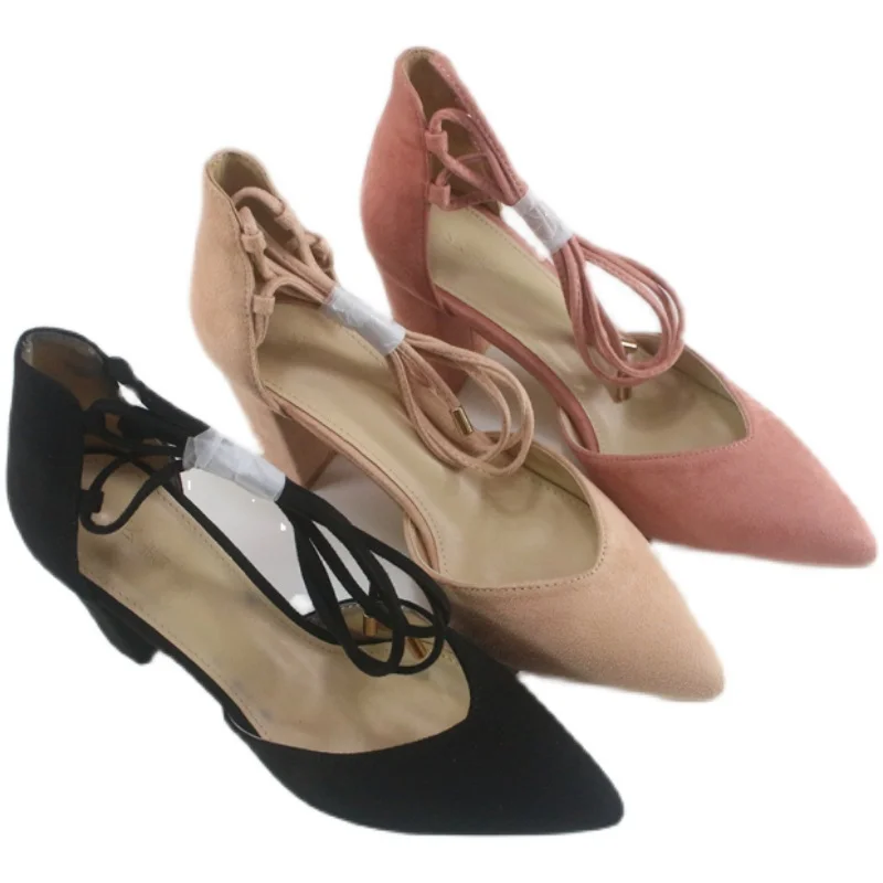 

Comfort Shoes for Women Med High Heel Sandals All-Match 2021 Summer Suit Female Beige Medium High-heeled New Girls Clear Lace Up