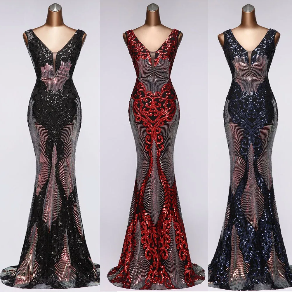 Элегантное Вечернее Платье с V образным вырезом Длинные Роскошные вечерние