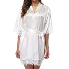 Женский Атласный халат, Короткий кружевной Шелковый халат, лето Свадебный халат, Пижама для невесты