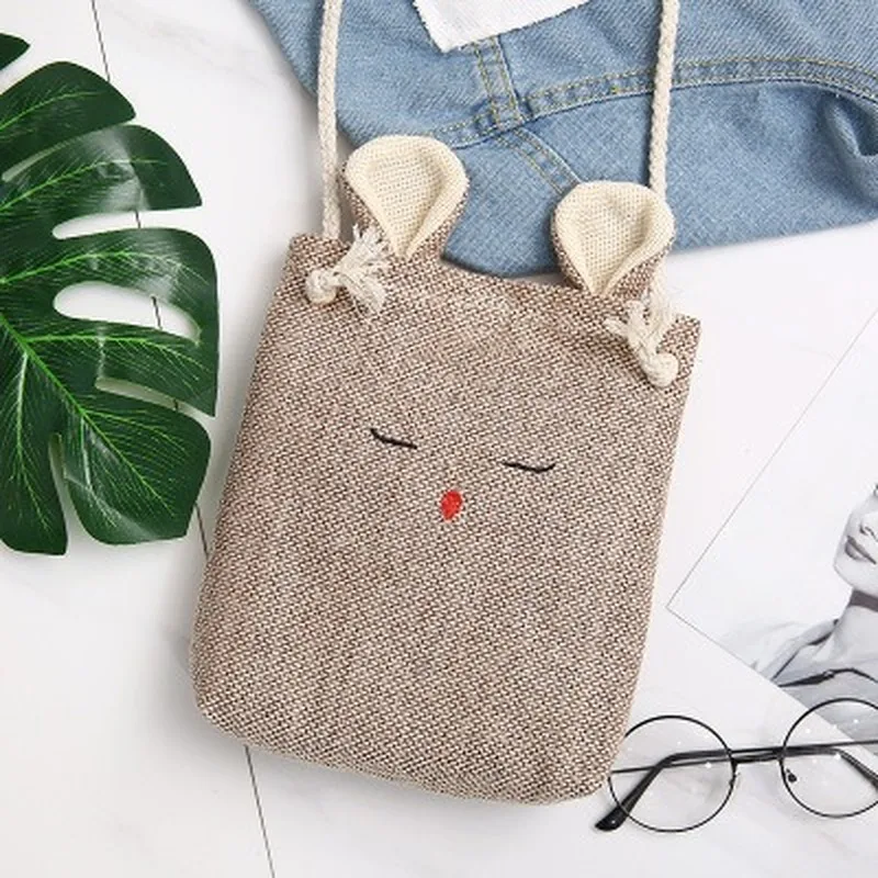 Linen Rabbit Cotton Messenger Bags for Women Cute Strap Shoulder Bag Girls Small Casual Handbag Crossbody Ladies | Багаж и сумки