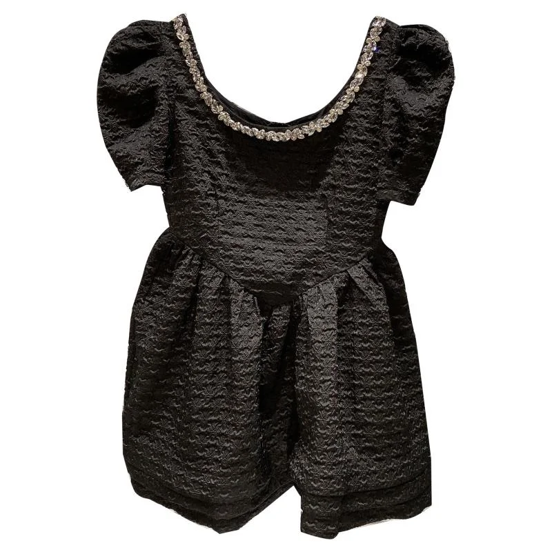 

Big Grain Water Drill Collar Pleated Embossed Dress Women 2021 Summer New Small Fragrance Elegant Short Sleeve Dress