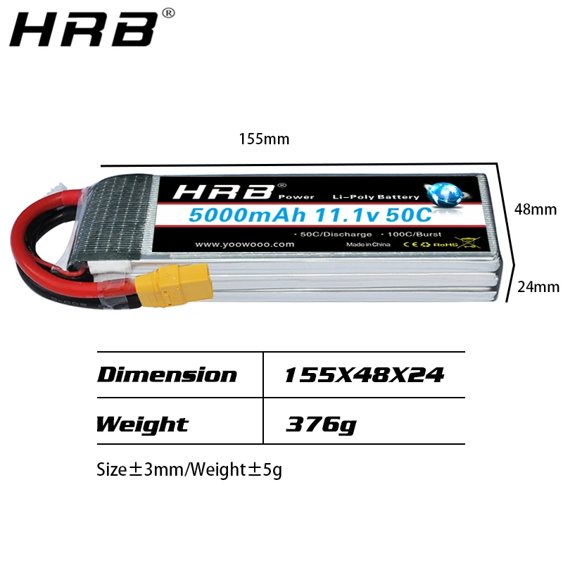 аккумулятор hrb lipo 3s 111 в 5000 мач 50c xt60 t deans ec5 xt90