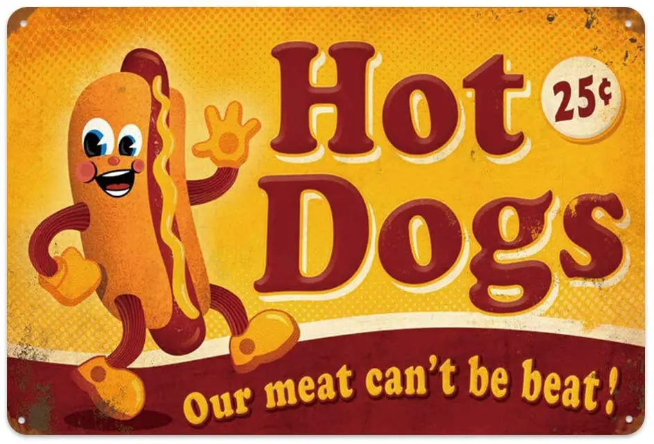 

Original Retro Design Tin Metal Wall Art Signs, Hot Dogs Thick Tinplate Print Poster Wall Decoration