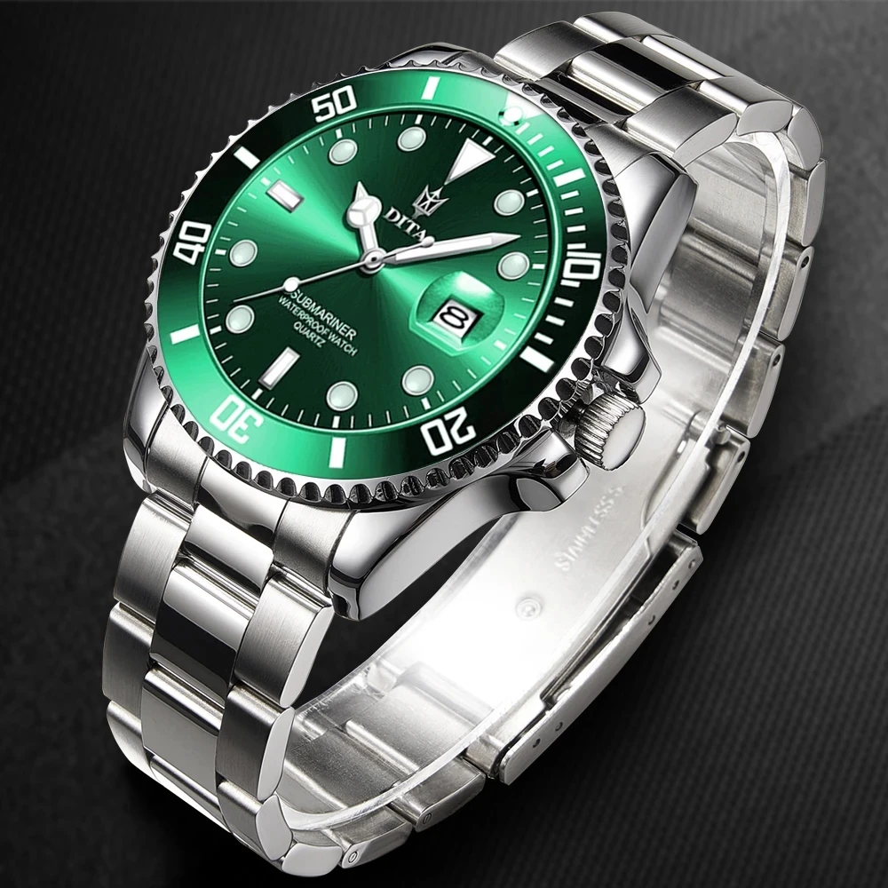

Man is not fully automatic mechanical watch black and blue green water ghost waterproof male money quartz watch