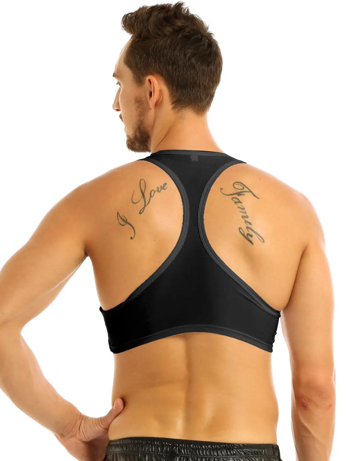 Мужская экзотическая майка без рукавов Y Back Muscle Half Tank top, майка, футболки, Клубная одежда, сценический костюм, сексуальное нижнее белье, топы