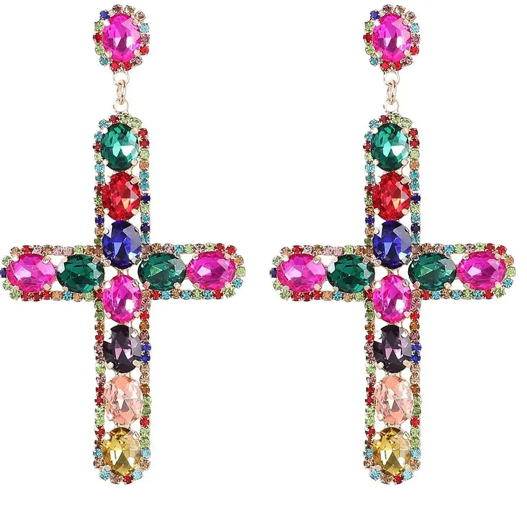 

2021 New Shiny Rhinestone Cross Party Earrings Wholesale