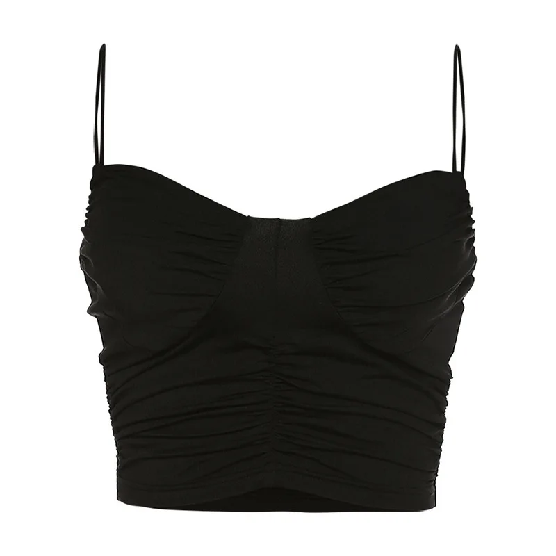 

2020 Fashion One-Line neck pleated halter camisole pure color umbilical Camisole Women