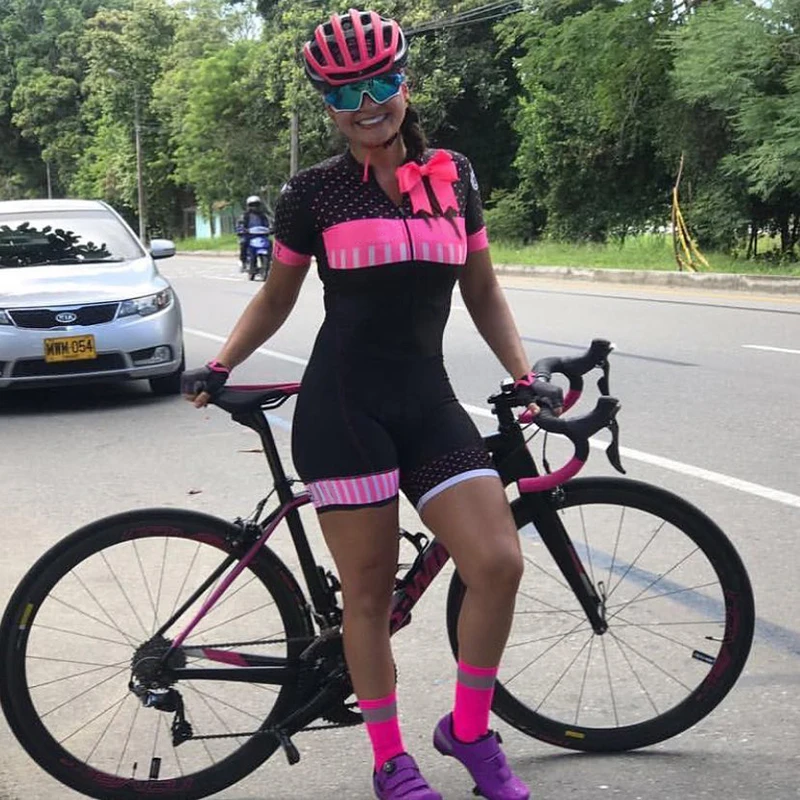 

Women's Pink Clothes Triathlon Skinsuit Sets Sexy Breathable Conjunto Feminino Ciclismo Quick Drying Jumpsuit Kits Gel Pad
