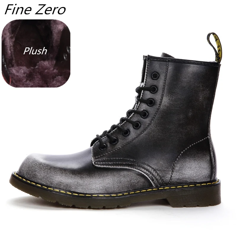 Gray-plush 02 Высококачественные ботинки из натуральной кожи; мужские водонепроницаемые ботильоны; сезон весна-осень; ботинки для верховой езды; Мужская Уличная Рабочая обувь; зимние ботинки - Цвет: Gray-plush 02
