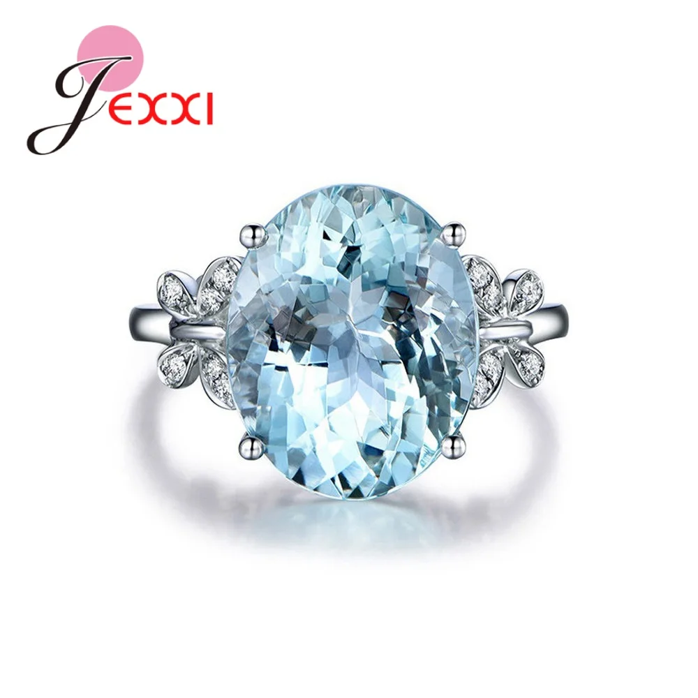 

New Arrival Lovely Butterfly CZ Rings 925 Sterling Silver Big Light Blue Cubic Zirconia Finger Rings For Wedding/Engagement