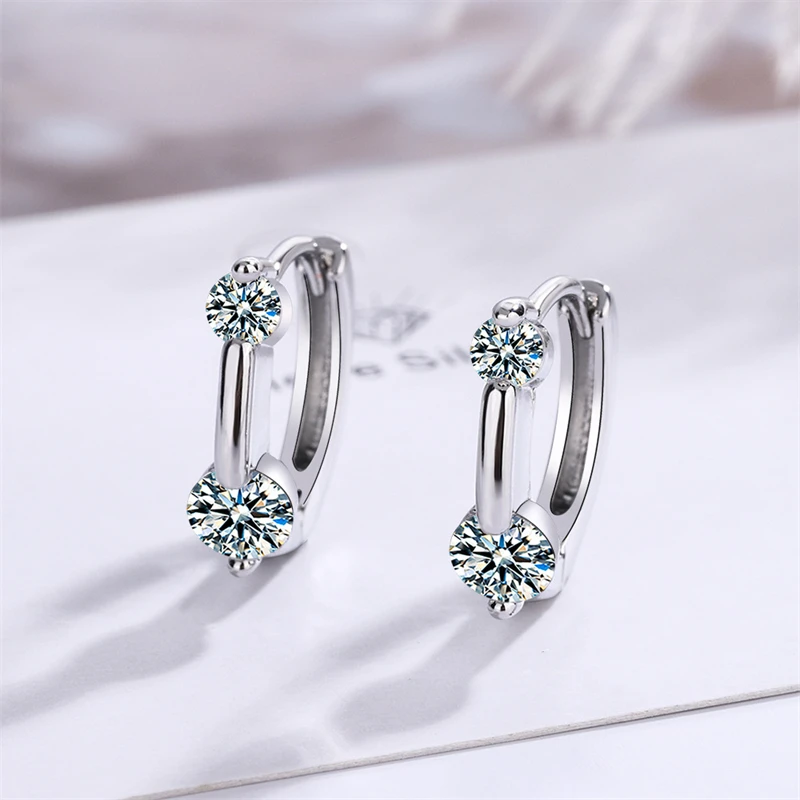 

KOFSAC New Fashion 925 Sterling Silver Earrings For Women Shiny Zircon Simple Geometry Hoops Ear Jewelry Lady Birthday Gifts Hot