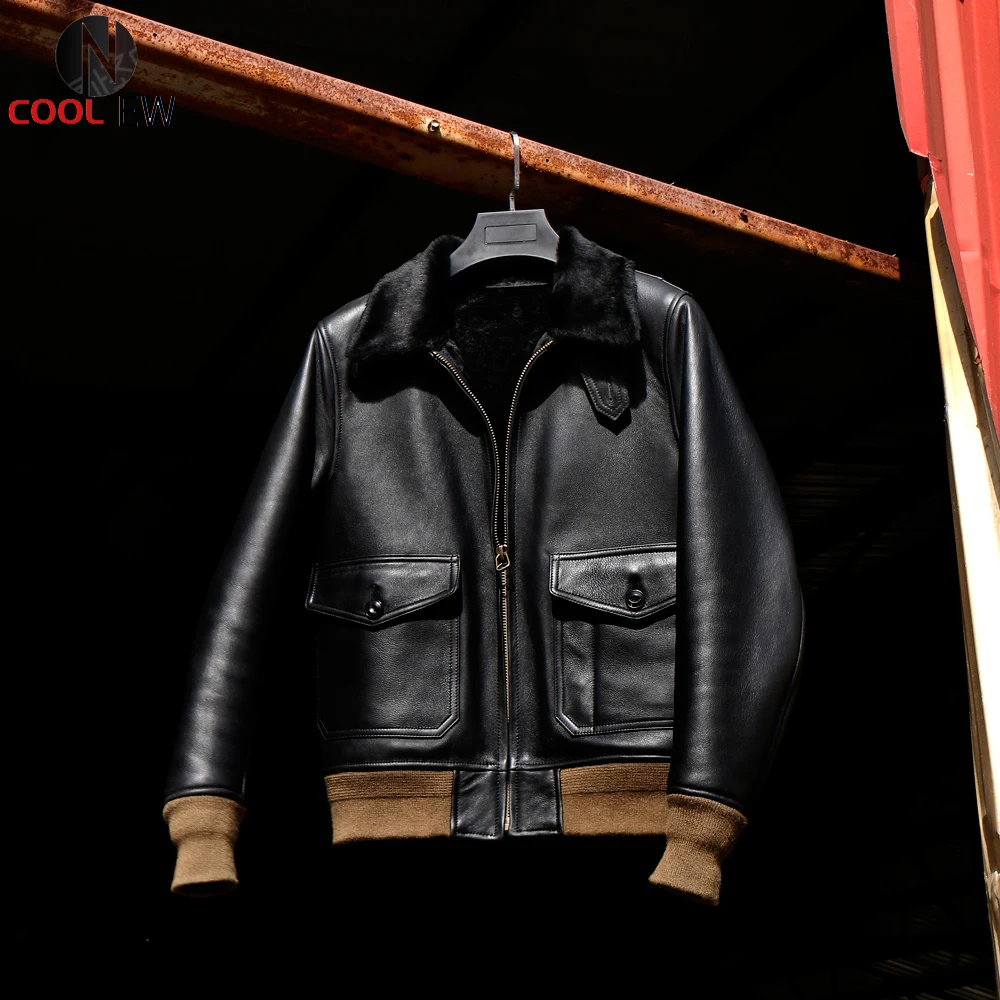 

Мужская куртка-бомбер из натуральной овечьей кожи, с мехом мериноса