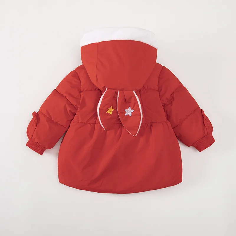 

Winter new girls' cotton-padded clothes baby and children cartoon rabbit ears thickened plus velvet cotton-padded jacket 2021