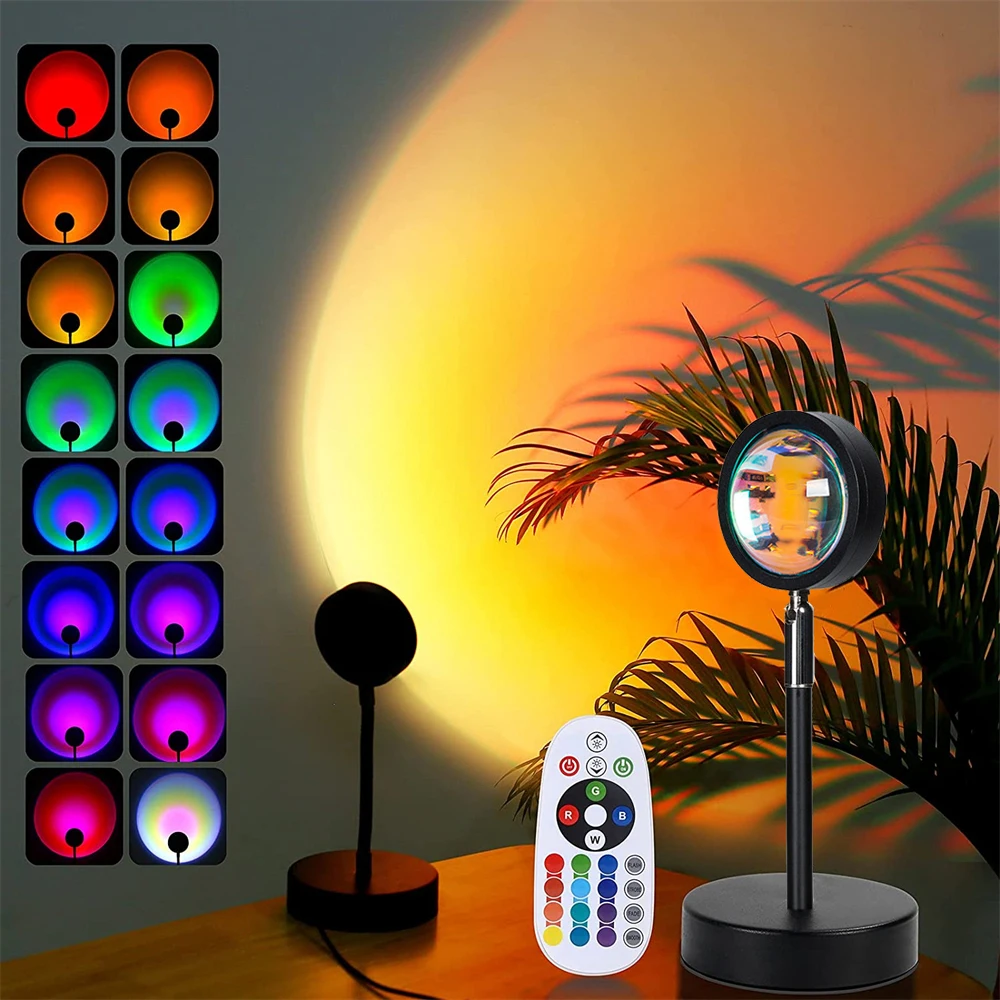 

Remote Control Sunset Rainbow Night Lights 5w RGB Sun Projection Table Lamp for Coffee Store Wedding Holiday Background Decor