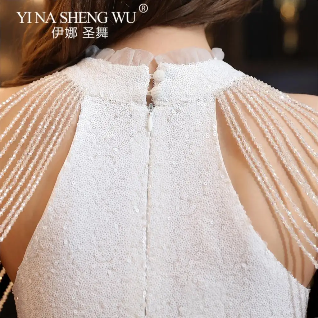 

Women Irregular Evening Prom Sexy Dresses High/Low Sequins Sleeveless A-Line Dress Vestidos Largo De Fiesta Party Dress