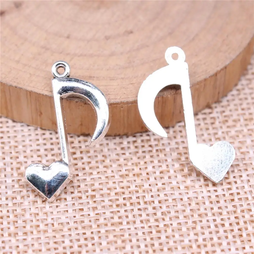 

120pcs 25x16mm Heart Musical Note Charm For Jewelry Making Antique Silver Color Antique Bronze Color