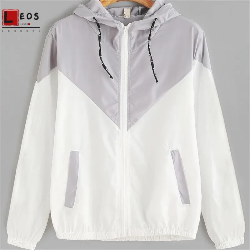 

Women Hooded Windbreaker Patchwork Jacket For Female Long Sleeve Coat Zipper Loose Casual Sport Tops Fashion Basic Outerwear