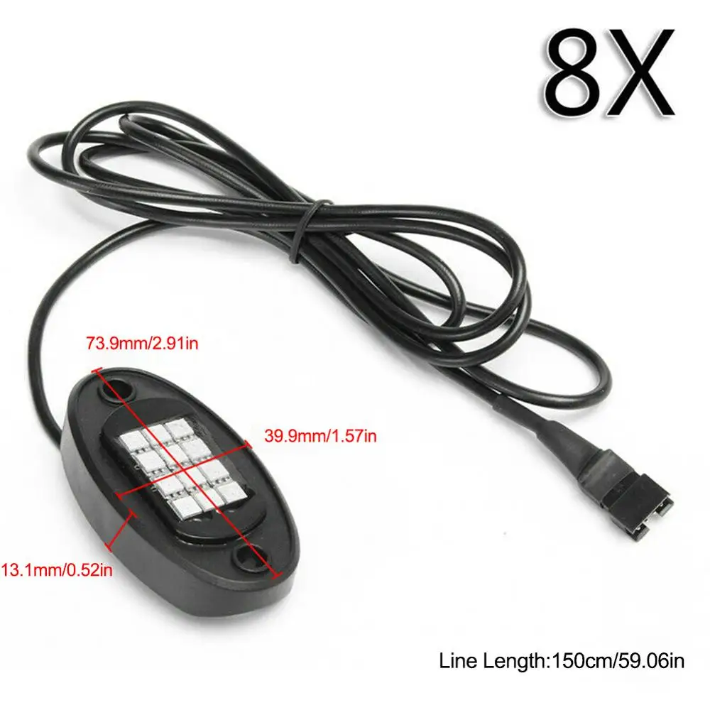 

8Pcs LED RGB Underbody Light Bluetooth Wireless Rock Lamp Off-Road Truck Boat Compartment Light Wheel Light Reverse Light