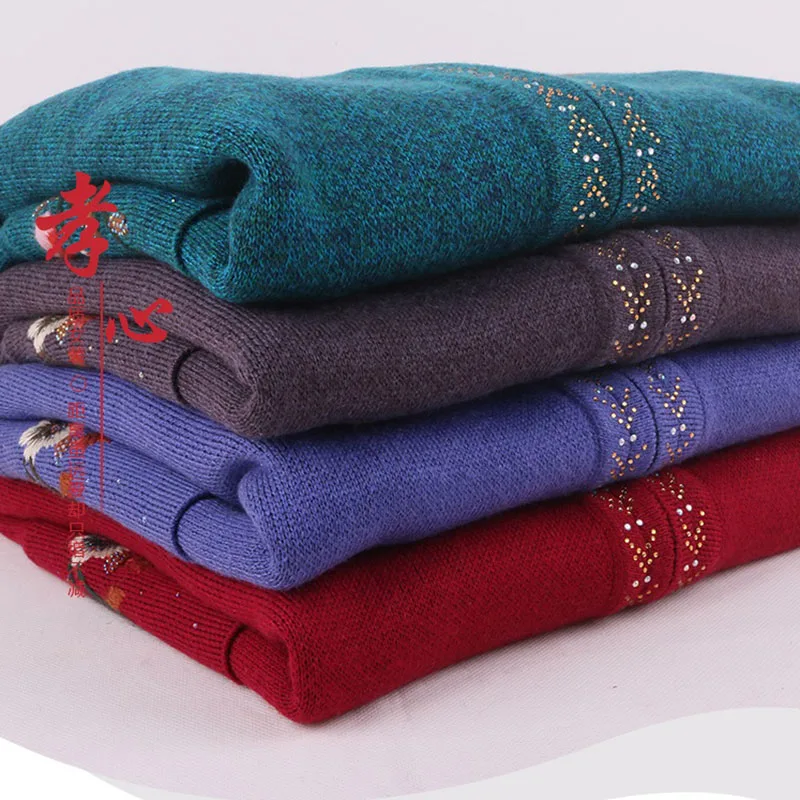 

Fashion Women Sweater Cardigan Autumn Winter Long Sleeve Embroidery Cashmere Knitted Sweater Coat Zipper Outwear Mother Dress