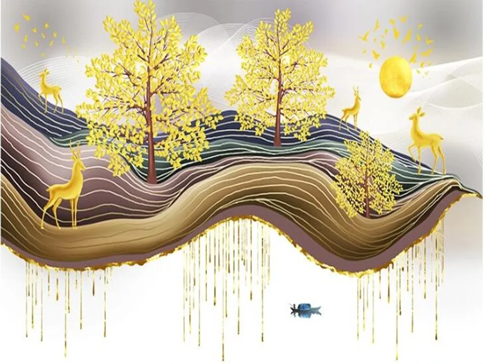 

Milofi manufacturers custom 3D hand-painted forest elk line background wallpaper mural