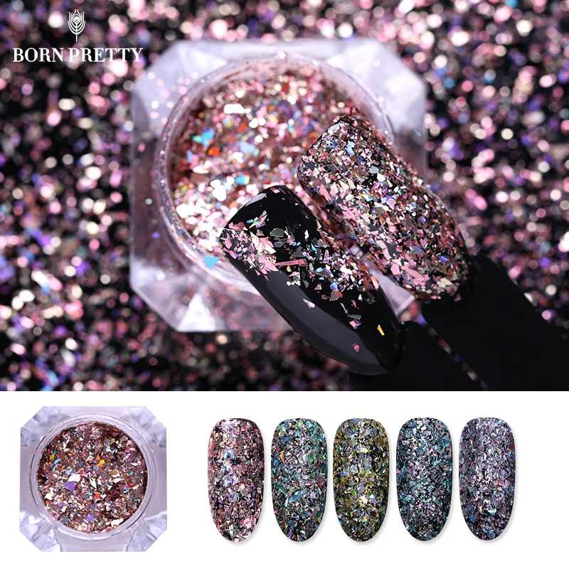 BORN PRETTY 1 коробка голографическая блестка для ногтей 0,1 г розовое золото голографическая пудра блестка DIY Украшение для ногтей