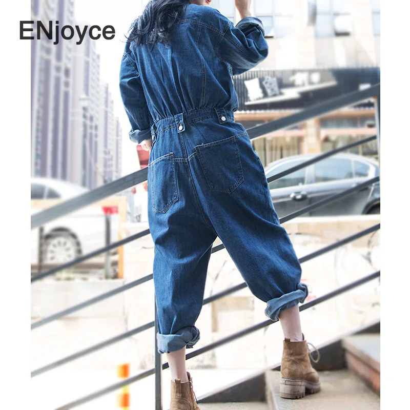 Women Denim Jumpsuits Oversized Fashion Loose Wide Leg Cargo Pants Pockets Ladies Vintage Black Playsuit Jump Suits Fall Winter |