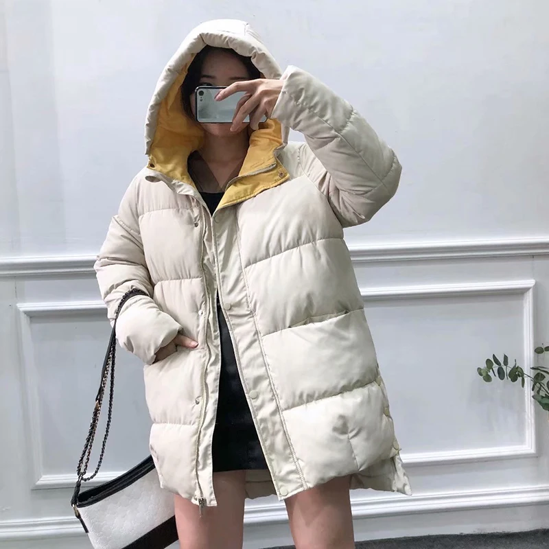 

Large Women's Loose and Thin Hooded Medium and Long Bread Cotton Padded Clothes 2019 Casual Cotton Padded Coats In Winter