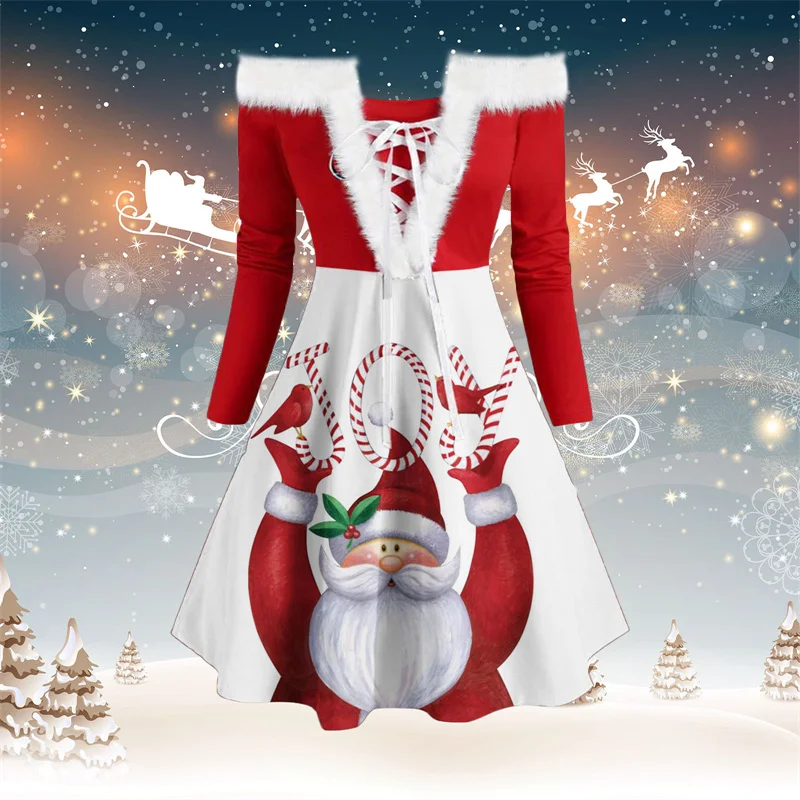 Женское осенне-зимнее платье на шнуровке с длинным рукавом платье-трапеция