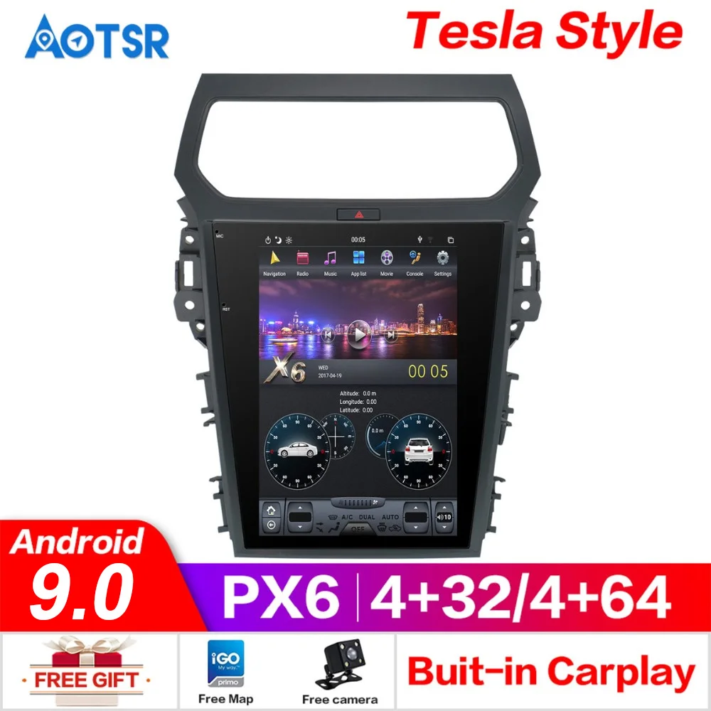 

PX6 4+64G Tesla style Android 9.0 Car DVD Player GPS Navigation For Ford Explorer 2011+ headunit multimedia radio tape recorder