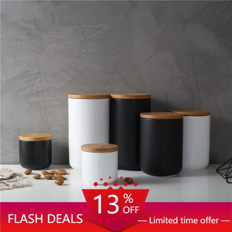 Керамическая банка с деревянной крышкой бутылка для хранения кухонная еда кофе