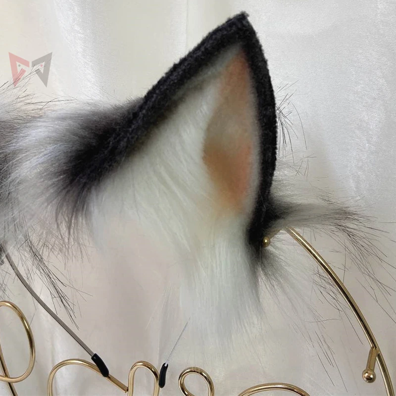 Новинка обруч для волос MMGG ручной работы с волчьими ушками и серебряными черными